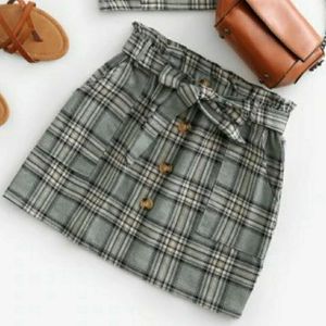 Green Zaful Plaid Skirt With Belt